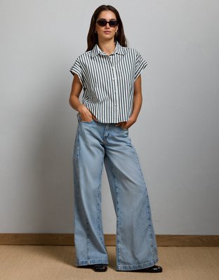 AE77 Cropped Poplin Short-Sleeve Shirt
