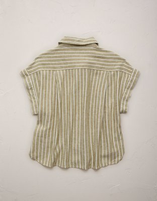 AE77 Boxy Cropped Linen-Blend Button-Up Shirt