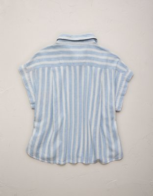 AE77 Boxy Cropped Linen-Blend Button-Up Shirt