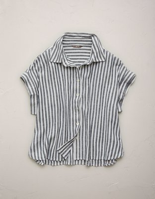 AE77 Boxy Linen-Blend Button-Up Shirt
