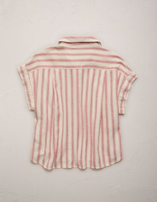 AE77 Boxy Cropped Linen-Blend Button-Up Shirt