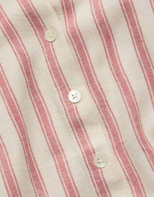 AE77 Boxy Cropped Linen-Blend Button-Up Shirt