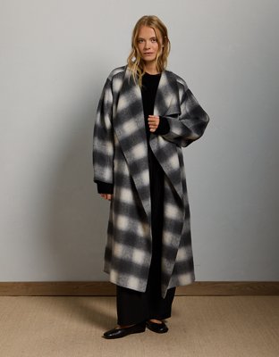 AE77 Premium Plaid Wrap Coat