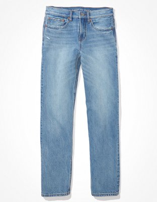 ae stretch mom jeans blue powder