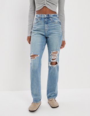 AE Stretch Super High-Waisted Baggy Straight Cut-Out Jean