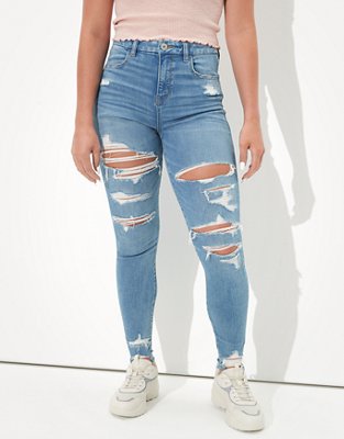 black ripped skinny jeans american eagle