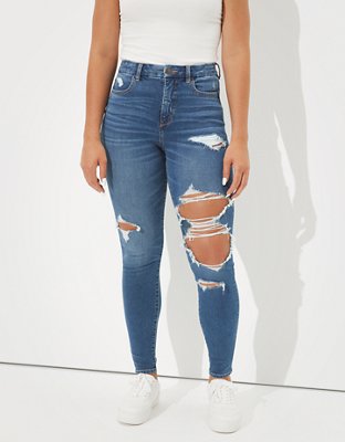 american eagle dark wash ripped jeans