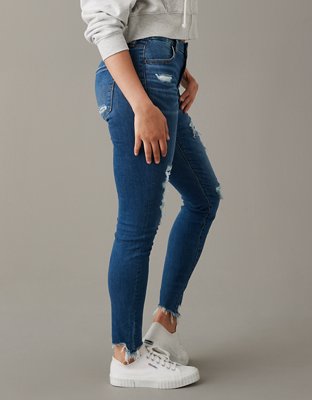 Curvy Super High Waisted Ripped Hem Slim Jeans