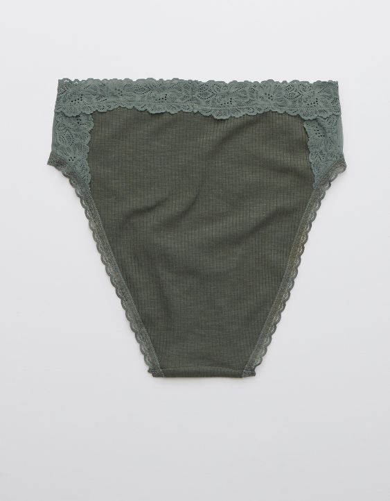 Aerie Cotton Holiday Best Lace High Waisted Mom Underwear