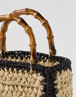 Aerie Straw Trim Crochet Mini Bag