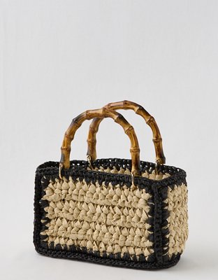 Aerie Straw Trim Crochet Mini Bag