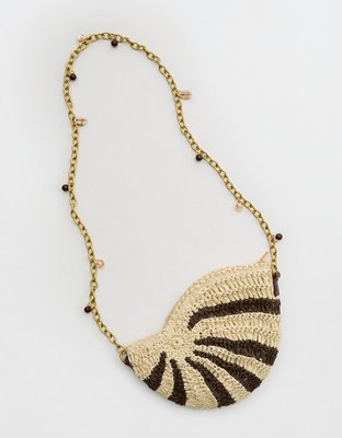 Aerie Straw Shell Charm Bag