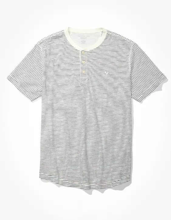 AE Super Soft Slub Striped Henley T-Shirt