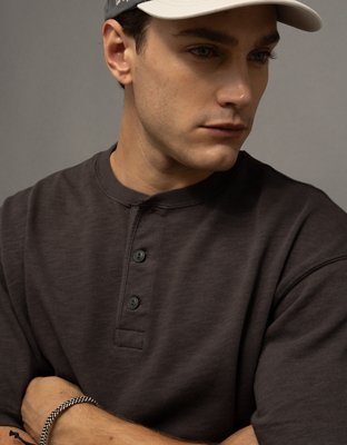AE Boxy Short-Sleeve Slub Henley T-Shirt