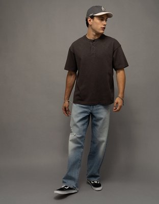 AE Boxy Short-Sleeve Slub Henley T-Shirt