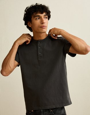AE Playera vintage de fit relajado con cuello Henley