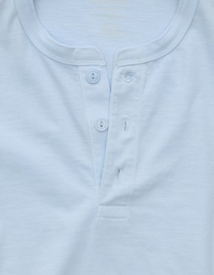 Мужская футболка American Eagle AE Vintage Relaxed Fit Henley, цвет: Синий — фото 6