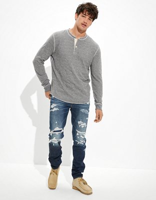 AE Super Soft Long-Sleeve Duofold Henley Thermal T-Shirt
