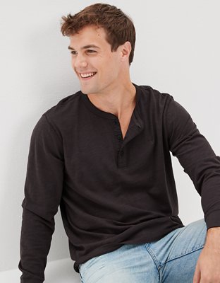 Long Sleeve Slub Henley, T-Shirts