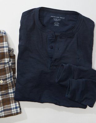 AE Super Soft Slub Icon Long-Sleeve Henley T-Shirt