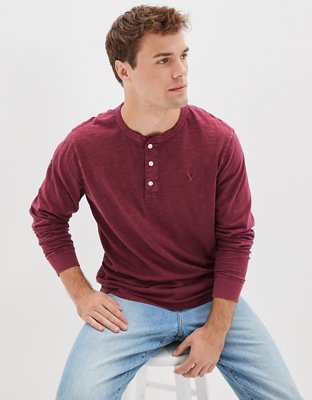 Мужские футболки American Eagle AE Super Soft Slub Icon Long-Sleeve Henley T-Shirt — фото 2