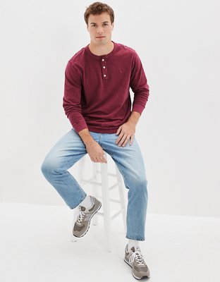 Мужские футболки American Eagle AE Super Soft Slub Icon Long-Sleeve Henley T-Shirt — фото 5