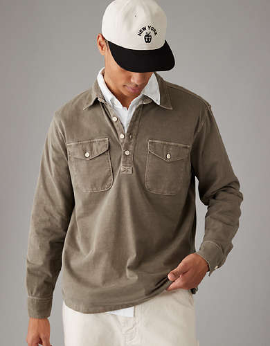 AE Long-Sleeve Knit Popover Henley T-Shirt