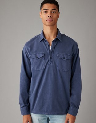 Henley Full Sleeve Blue T-Shirt For men