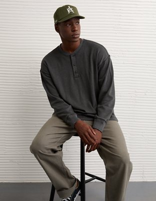 AE Boxy Washed Thermal Henley Shirt | AE
