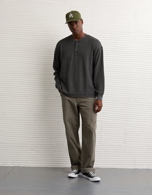 AE Boxy Washed Thermal Henley Shirt