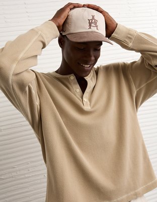 AE Boxy Washed Thermal Henley Shirt