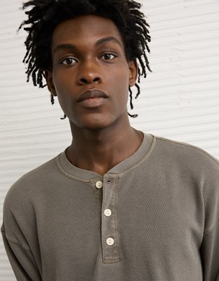 AE Boxy Washed Thermal Henley Shirt