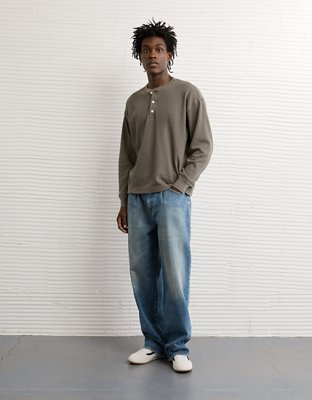 AE Boxy Washed Thermal Henley Shirt