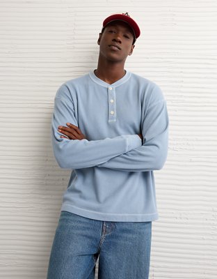 AE Boxy Washed Thermal Henley Shirt