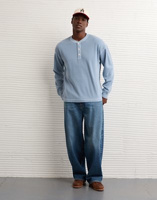 AE Boxy Washed Thermal Henley Shirt