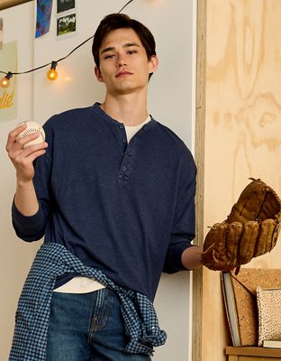 AE Boxy Fit Lightweight Henley T-Shirt