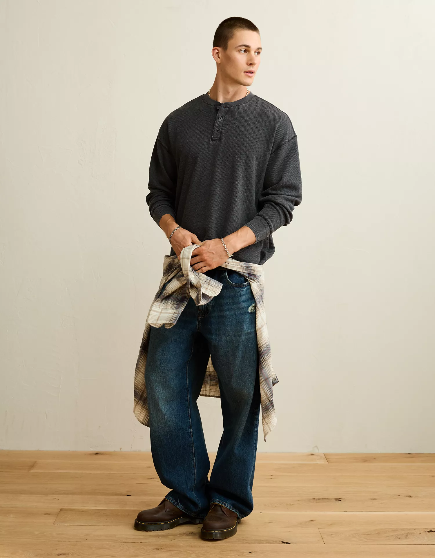 AE Boxy Fit Thermal Henley T-Shirt - thumbnail 7