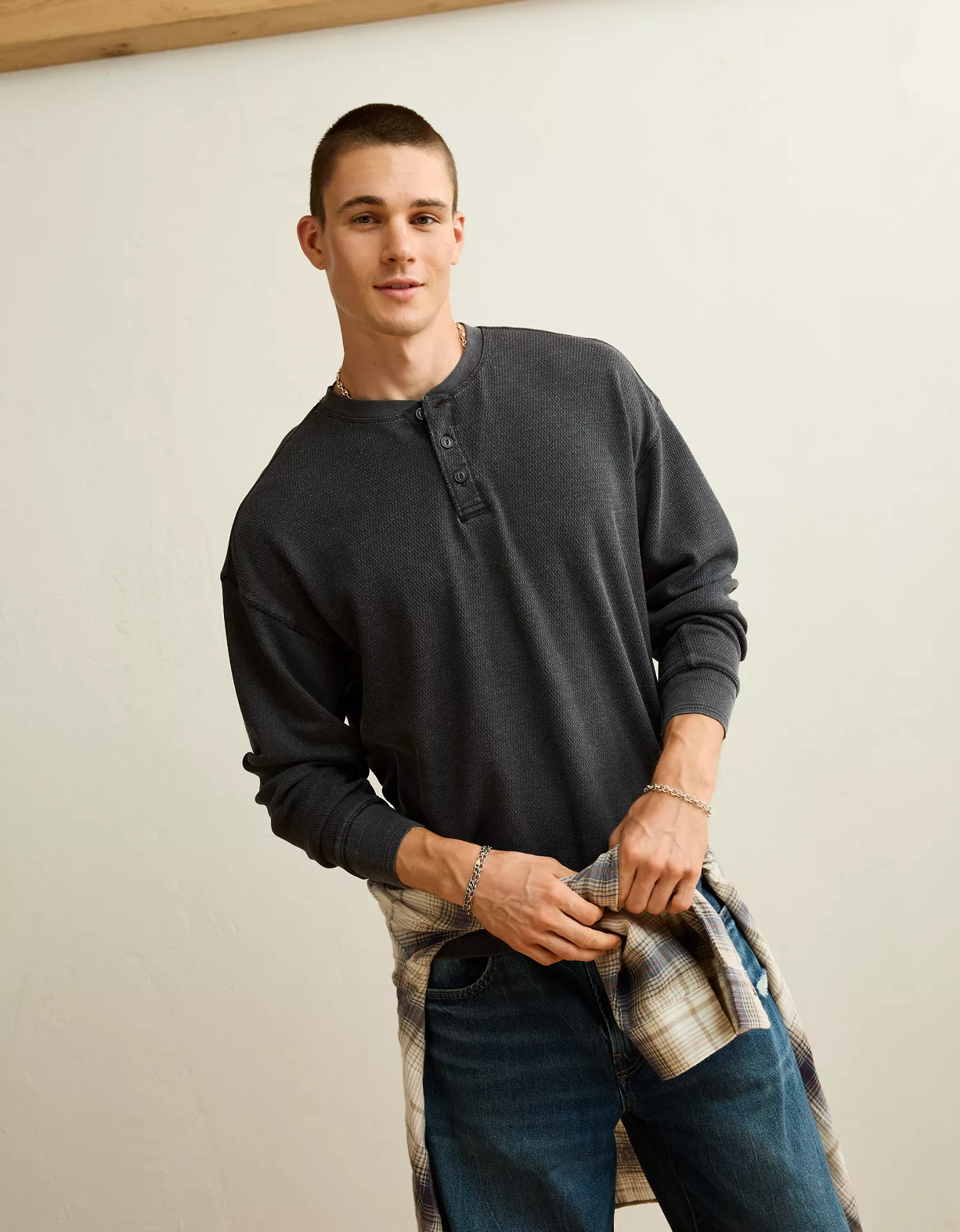 AE Boxy Fit Thermal Henley T-Shirt