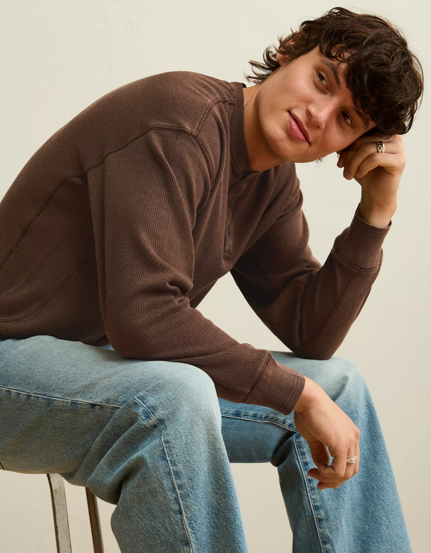 AE Boxy Fit Thermal Henley T-Shirt - thumbnail 8