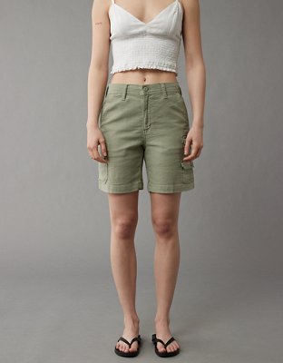 Женские брюки American Eagle AE Dreamy Drape Linen-Blend 8" Perfect Bermuda Cargo Short — фото 5