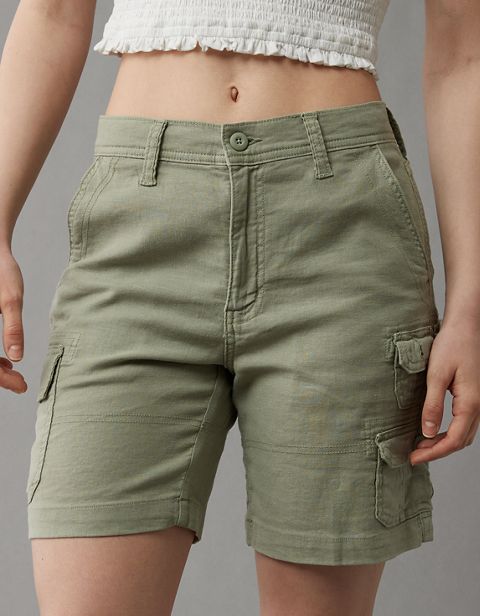 Женские брюки American Eagle AE Dreamy Drape Linen-Blend 8" Perfect Bermuda Cargo Short