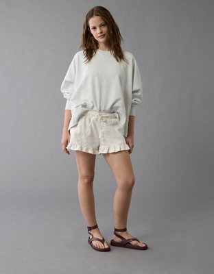 AE Stretch Linen-Blend Ruffle Short