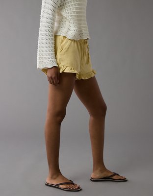 Short à volants en mélange de lin extensible AE