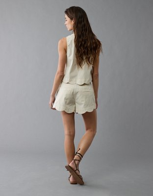 AE Stretch High-Waisted Scalloped Trouser Short