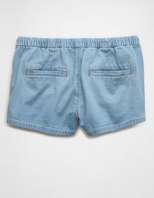 AE Stretch Low-Rise Ruffle Trim Chambray Short | American Eagle