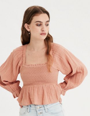 AE Square Neck Smocked Shirt