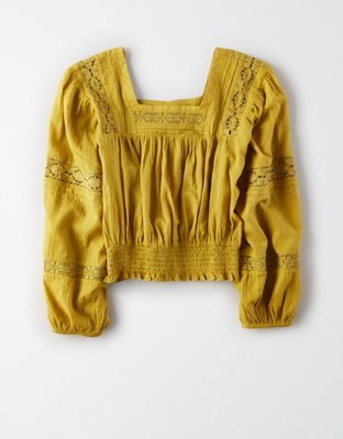 AE Lace Smocked Square Neck Top