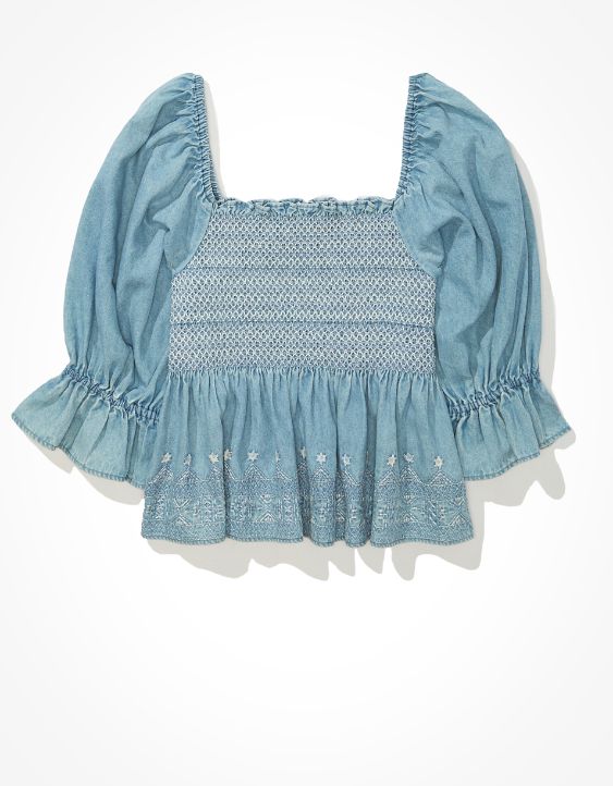 AE Smocked Square Neck Babydoll Top