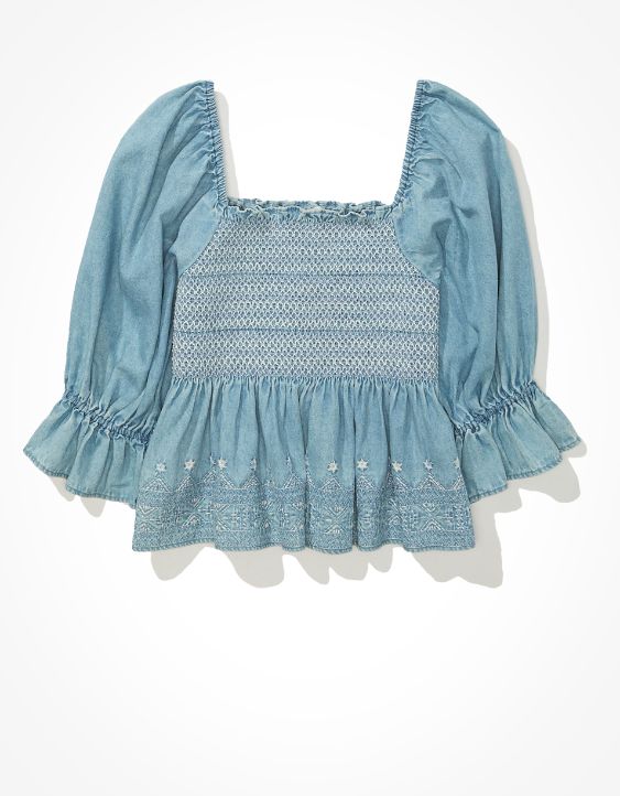 AE Smocked Square Neck Babydoll Top