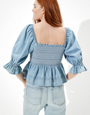 AE Smocked Square Neck Babydoll Top